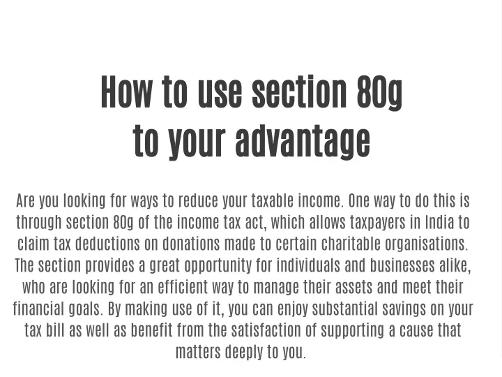 how to use section 80g to your advantage