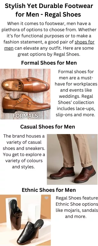 Stylish Yet Durable Footwear for Men - Regal Shoes