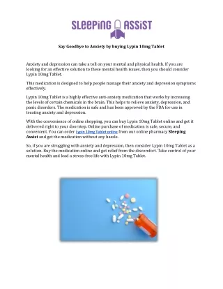 Say Goodbye to Anxiety by buying Lypin 10mg Tablet