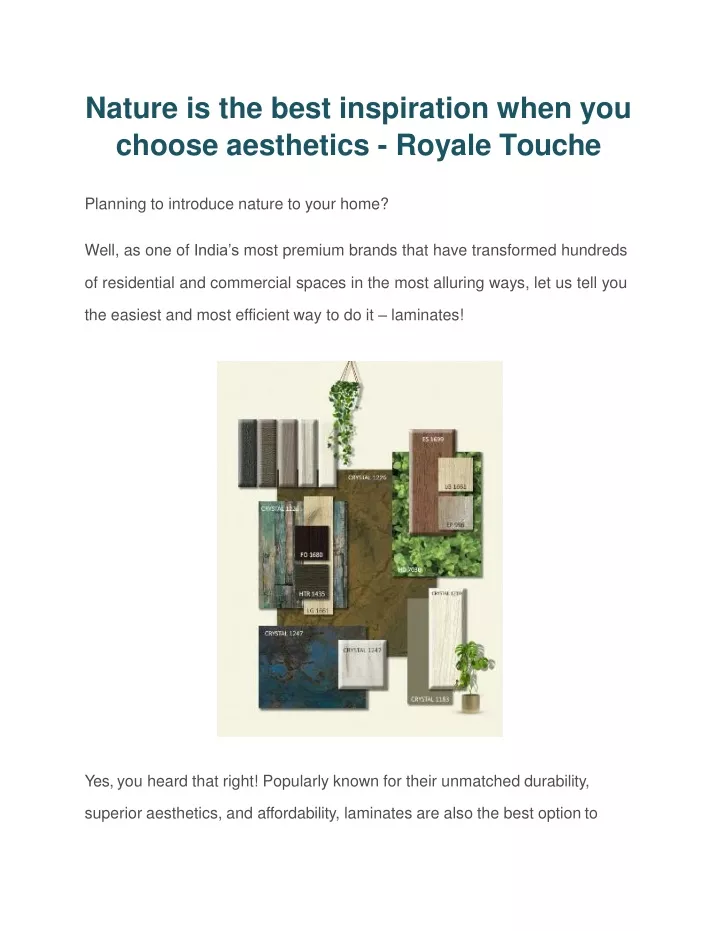nature is the best inspiration when you choose aesthetics royale touche