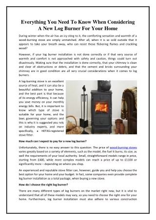 Everything You Need To Know When Considering A New Log Burner For Your Home