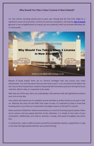 Why Should You Take a Class 2 License in New Zealand_