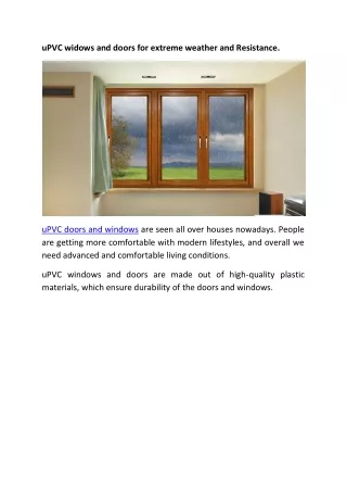 uPVC widows and doors for extreme weather and Resistance