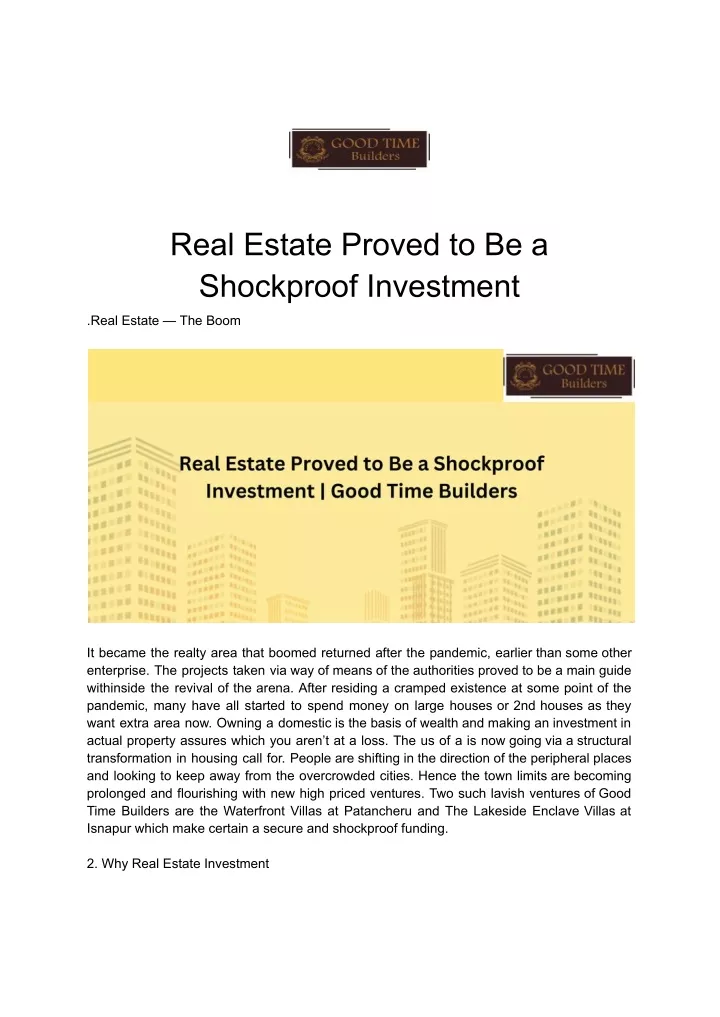 real estate proved to be a shockproof investment