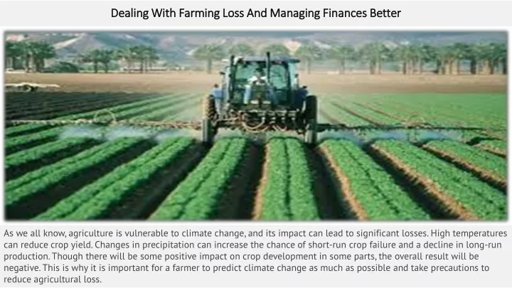 dealing with farming loss and managing finances better