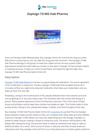 Buy Zopisign 7.5 MG Hab Pharma tablet Online UK | Zopisign 7.5 MG Hab Pharma tab