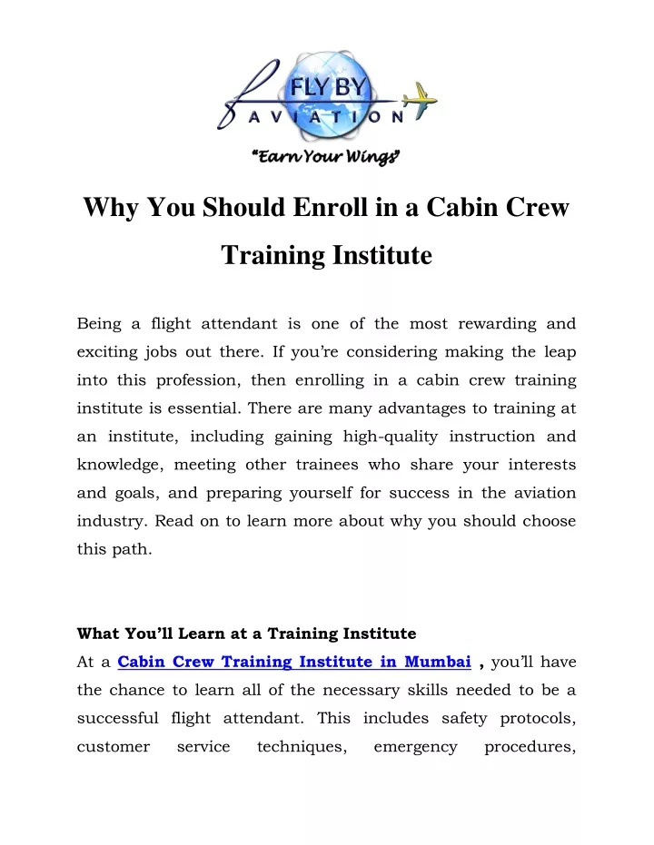 why you should enroll in a cabin crew