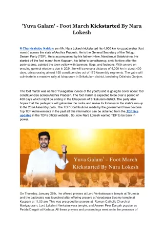 'Yuva Galam' - Foot March Kickstarted By Nara Lokesh