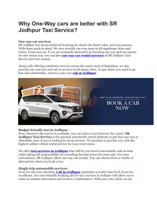 Why One-Way cars are better with SR Jodhpur Taxi Service