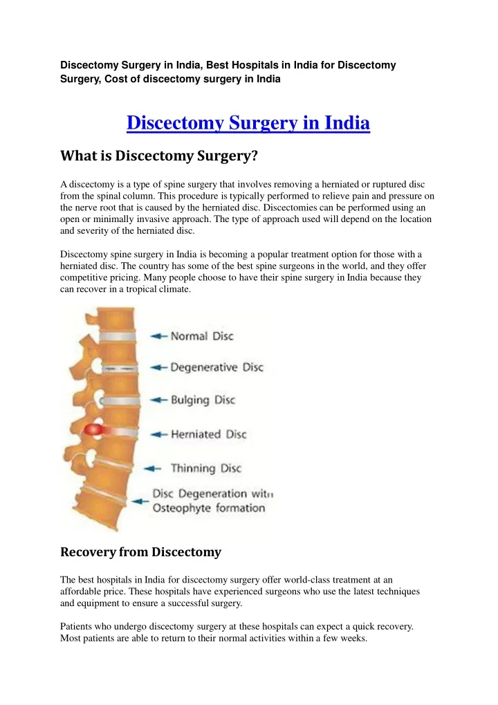 discectomy surgery in india
