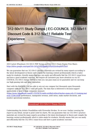 312-50v11 Study Dumps | EC-COUNCIL 312-50v11 Discount Code & 312-50v11 Reliable Test Experience