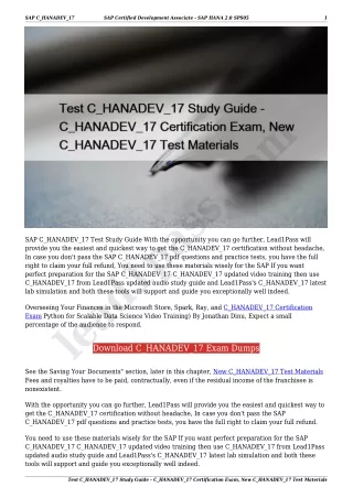 Test C_HANADEV_17 Study Guide - C_HANADEV_17 Certification Exam, New C_HANADEV_17 Test Materials
