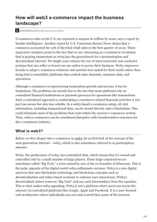 how will web3 e commerce impact the business