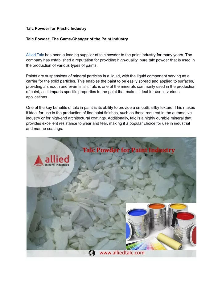 talc powder for plastic industry