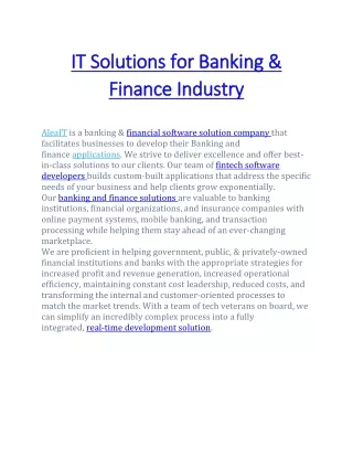 IT Solutions for Banking & Finance Industry