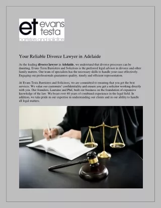 Your Reliable Divorce Lawyer in Adelaide