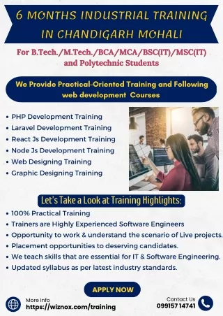 6 Months Industrial Training in Chandigarh For CSE /IT/BCA/MCA