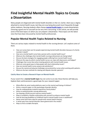 find insightful mental health topics to create