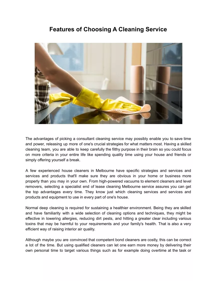 features of choosing a cleaning service