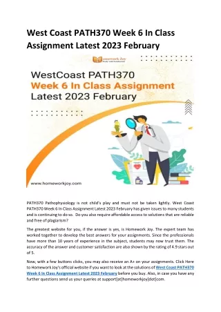 West Coast PATH370 Week 6 In Class Assignment Latest 2023 February