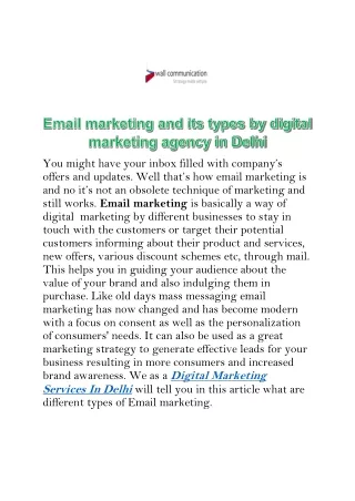 Email marketing and its types by digital marketing agency in Delhi-PDF