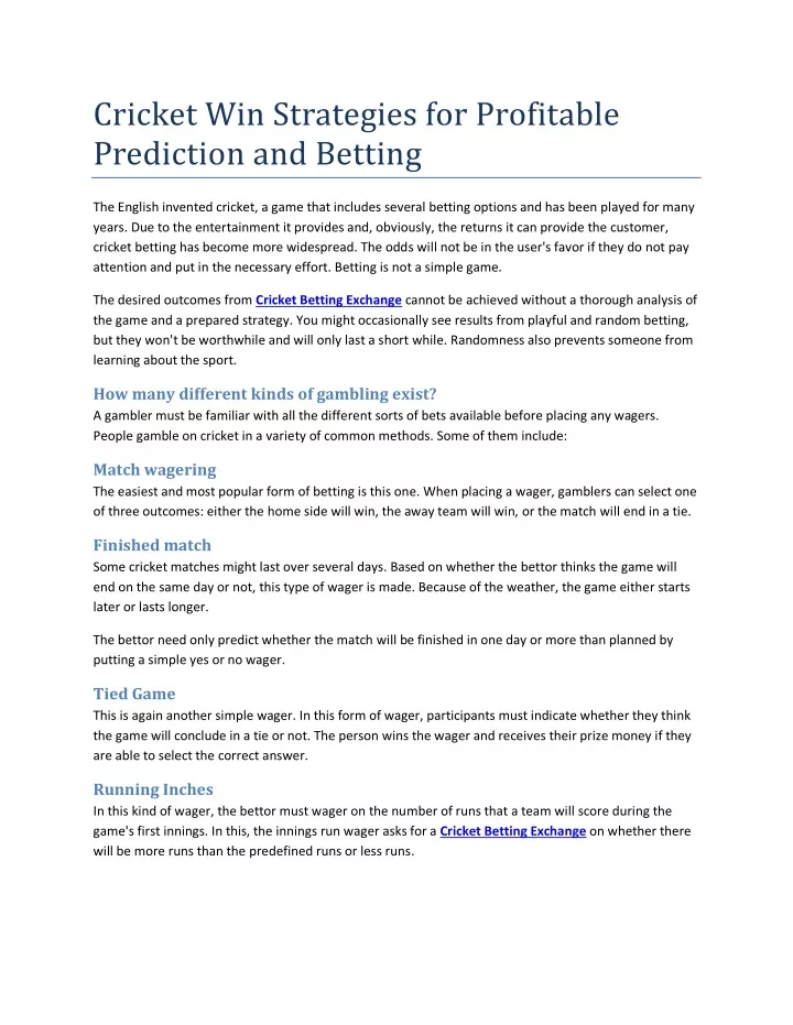 cricket win strategies for profitable prediction
