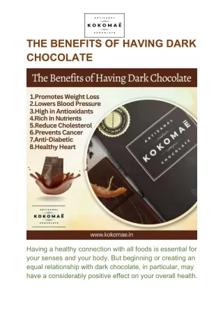 THE BENEFITS OF HAVING DARK CHOCOLATE