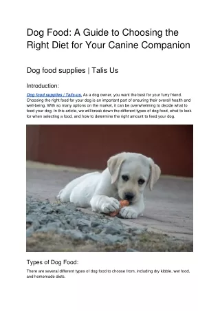 Dog food supplies  | Talis Us