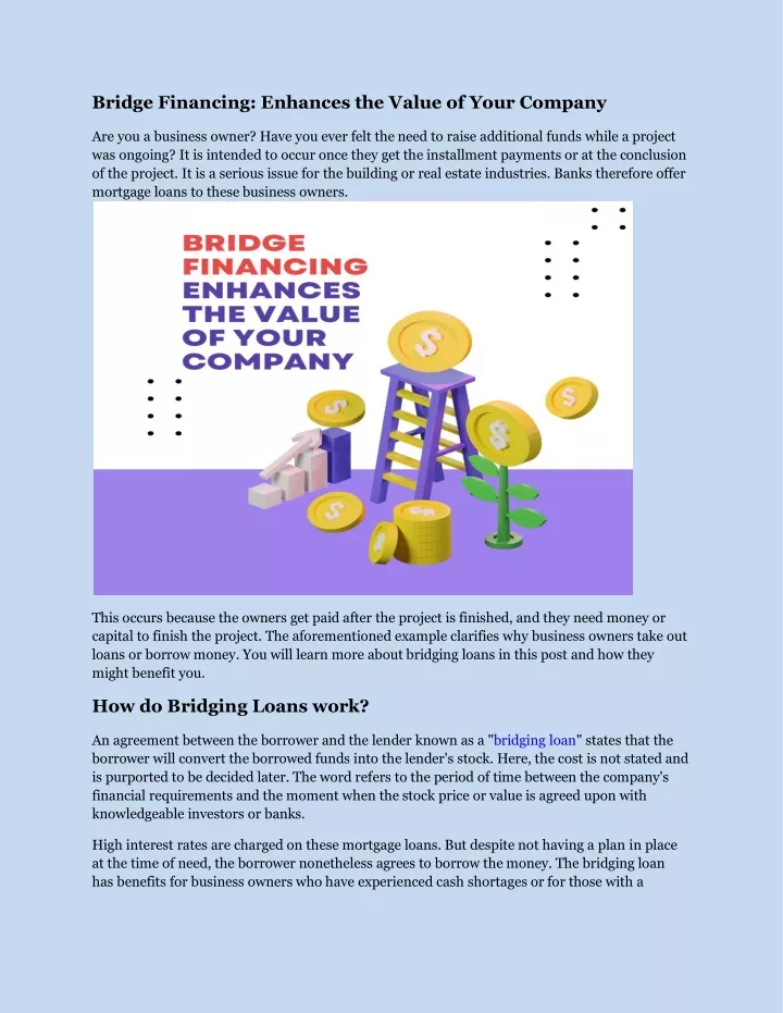 bridge financing enhances the value of your
