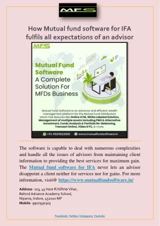 How Mutual fund software for IFA fulfils all expectations of an advisor