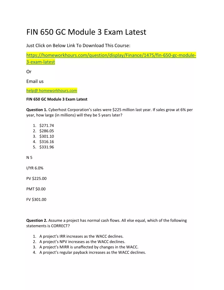 fin 650 gc module 3 exam latest