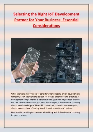 selecting the right iot development partner