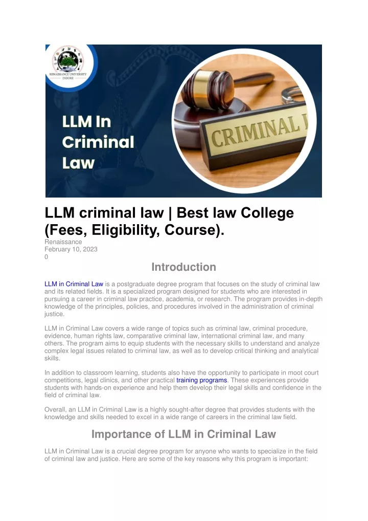 llm criminal law best law college fees