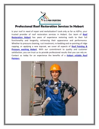 Professional Roof Restoration Services In Hobart