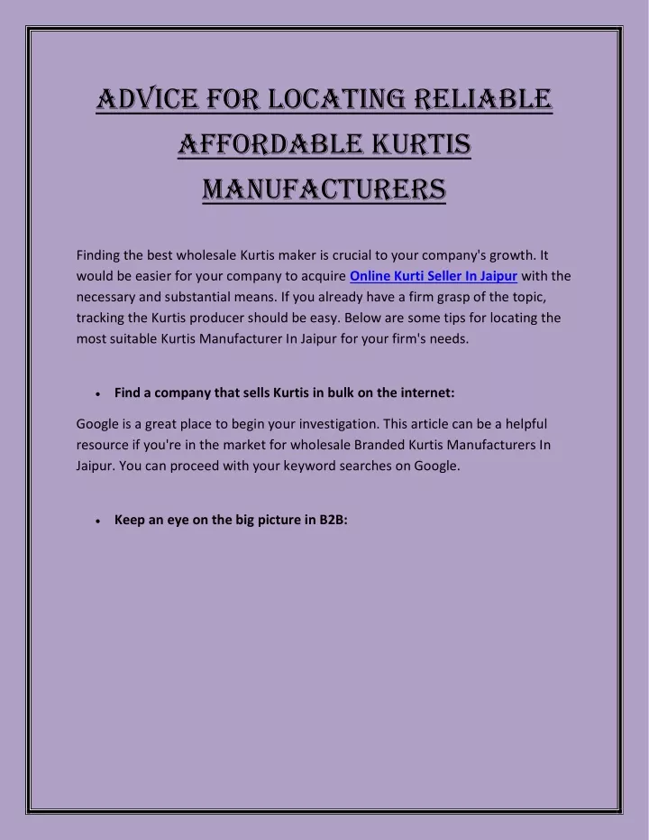 advice for locating reliable affordable kurtis