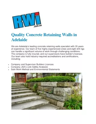 Quality Concrete Retaining Walls in Adelaide