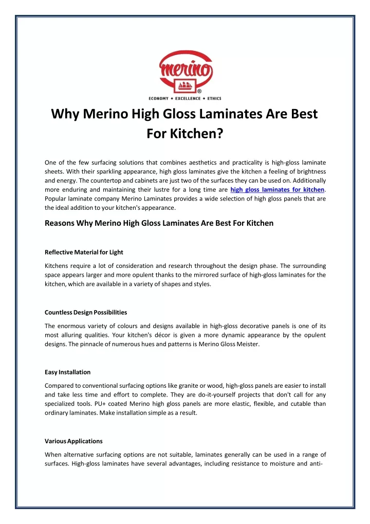 why merino high gloss laminates are best for kitchen