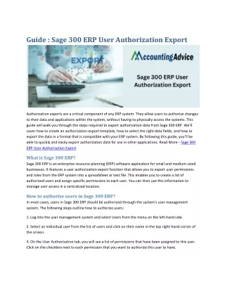 Guide : Sage 300 ERP User Authorization Export
