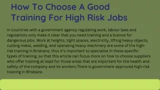 How To Choose A GoodTraining For High Risk Jobs