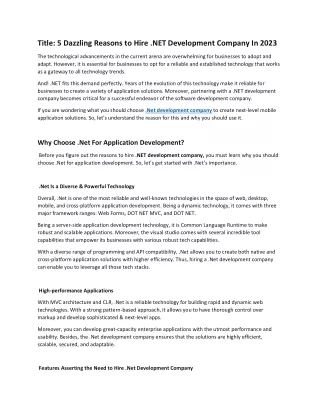 title 5 dazzling reasons to hire net development