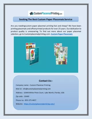 Seeking The Best Custom Paper Placemats Service