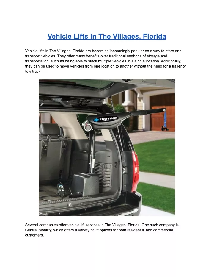 vehicle lifts in the villages florida