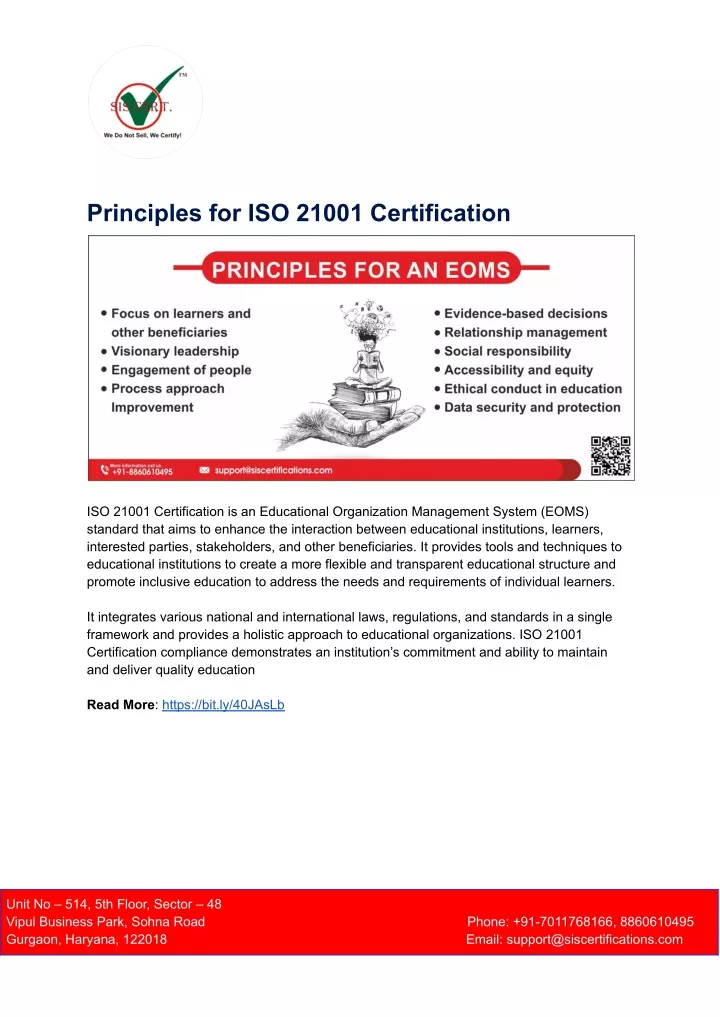 principles for iso 21001 certification