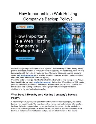 how important is a web hosting company s backup