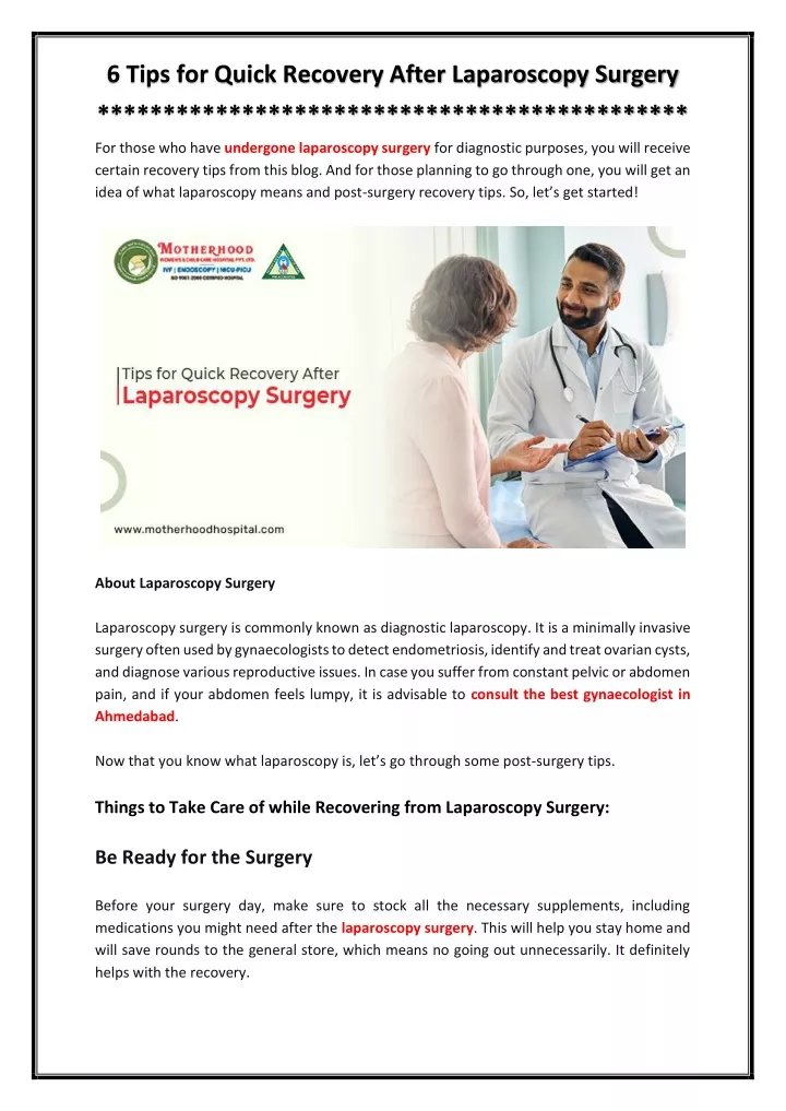6 tips for quick recovery after laparoscopy