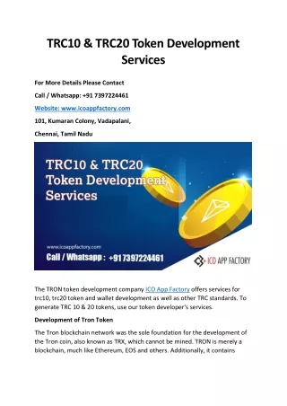 TRC10 & TRC20 Token Development Services