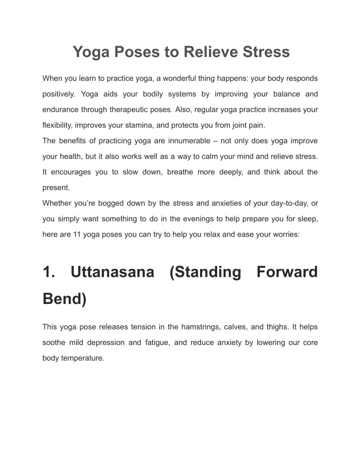 yoga poses to relieve stress