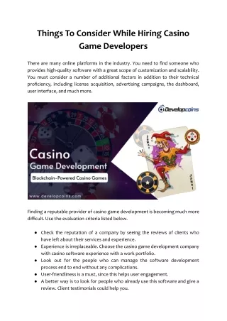 things to consider while hiring casino game