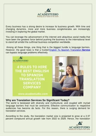 EnglishTo Spanish Translation Services Company