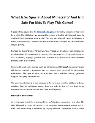 What Is So Special About Minecraft_ And Is It Safe For Kids To Play This Game